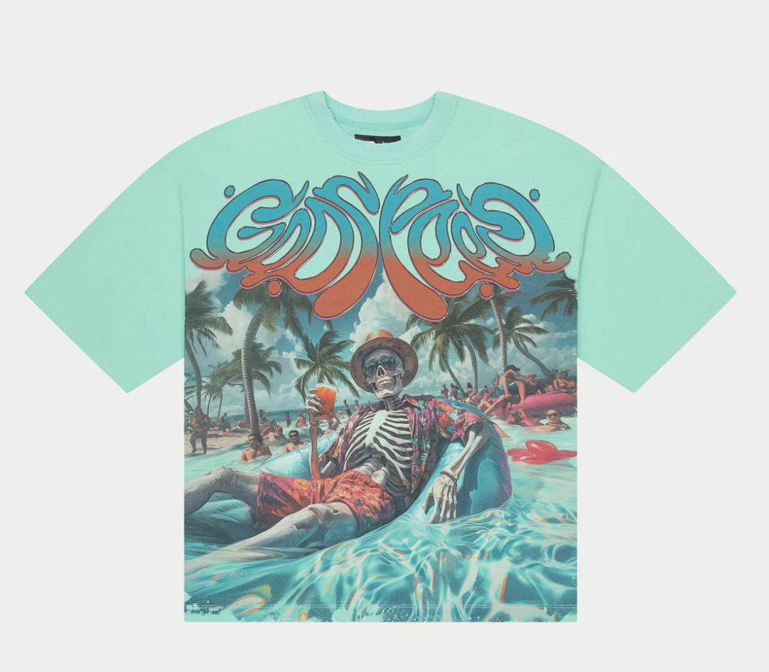 "POOL PARTY" T-SHIRT TEAL WASH